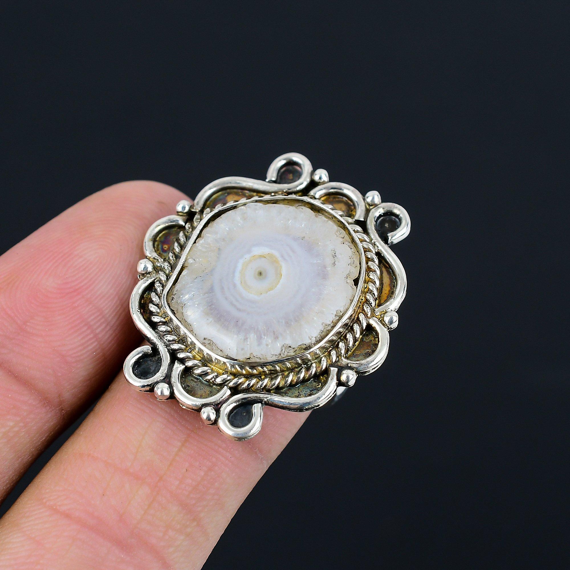 Friendship Day Sale 925 Silver Solar Moss Opal Gemstone Promise Boho Ring Size 8 8