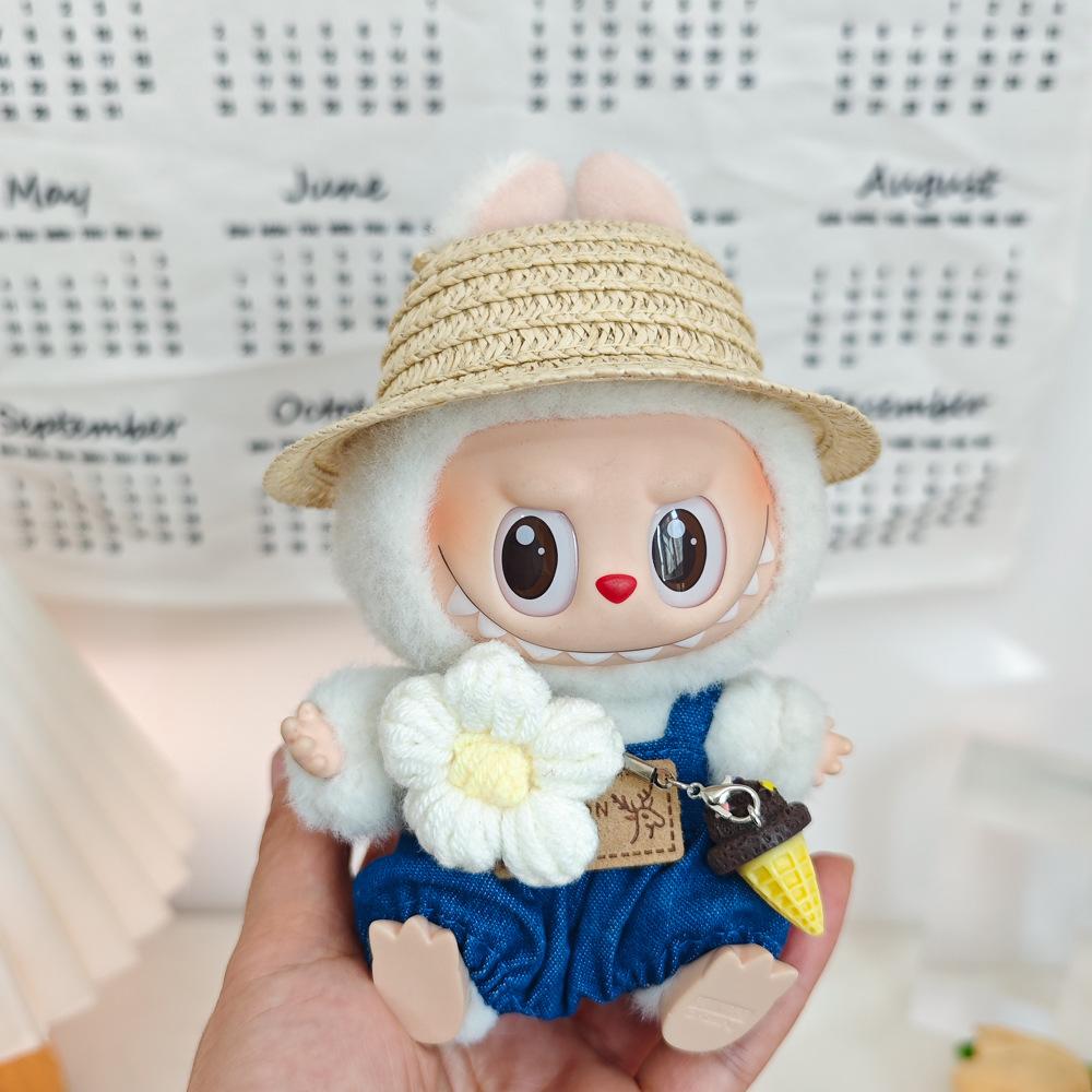 17cm Canvas Clothing, First and Second Generation, Labubu Clothing, Vinyl Doll Decoration, Pendant Clothing, Overalls, Doll Set Hat