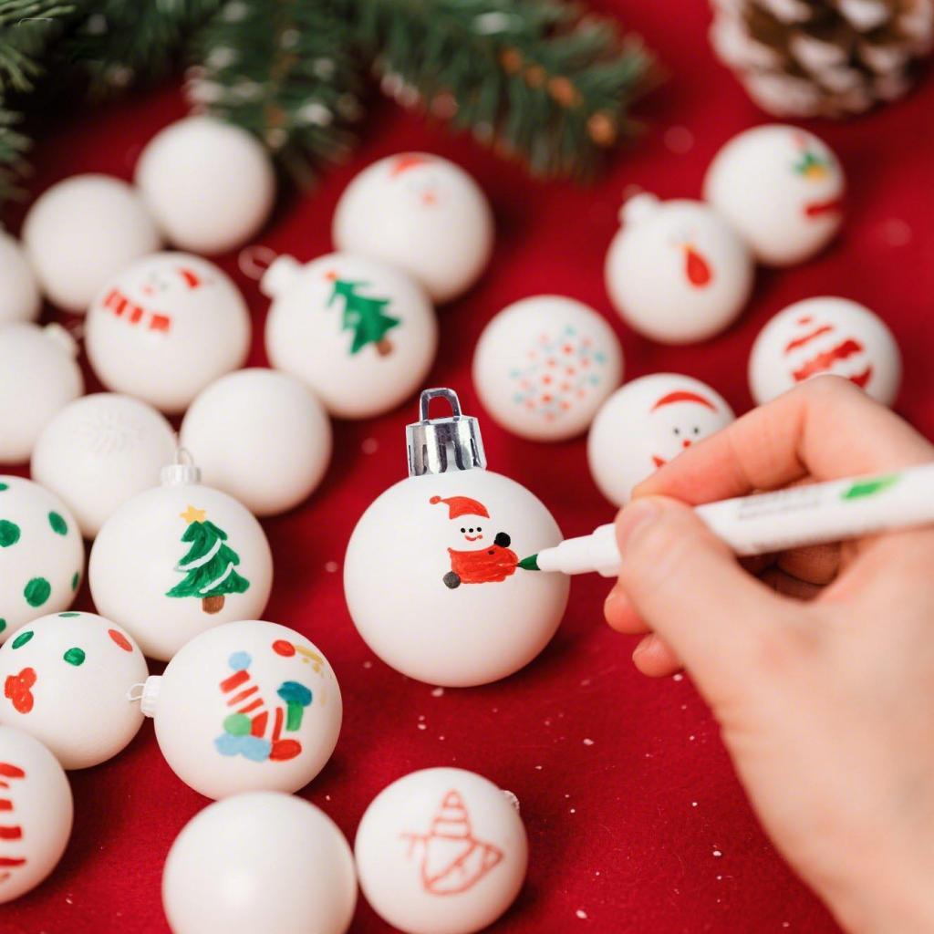 25Pcs Blank Christmas Ball Ornaments Shatterproof with 4 Pens,3cm Paintable Xmas Tree Hanging