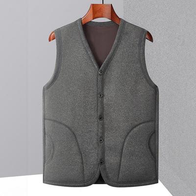 Men Winter Vest Coat V-Neck Sleeveless Single-Breasted Waistcoat Solid Color Thickened Velvet Lining Bottoming Tops