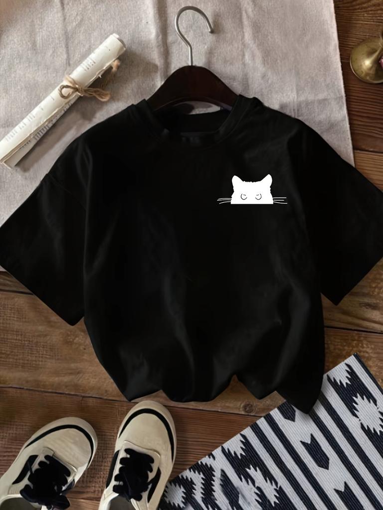Cat Print Crew Neck Tshirt Casual Short Sleeve Tshirt For Spring Summer Unisexs Clothing