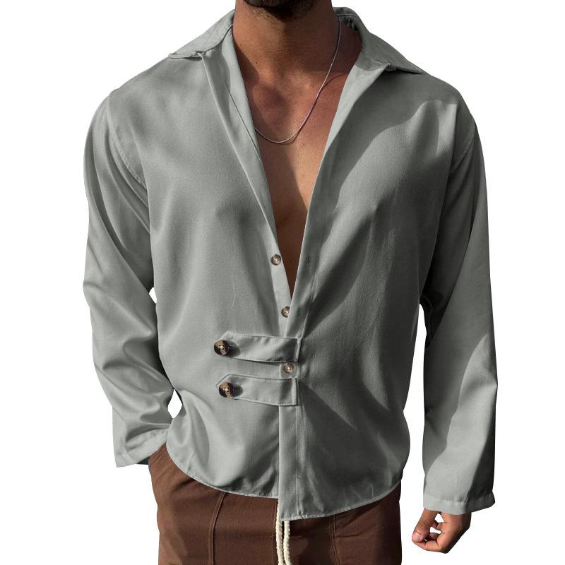 Men's Spring and Autumn Men's Long-sleeved Shirt Casual Lapel Button Down Cardigan Shirt
