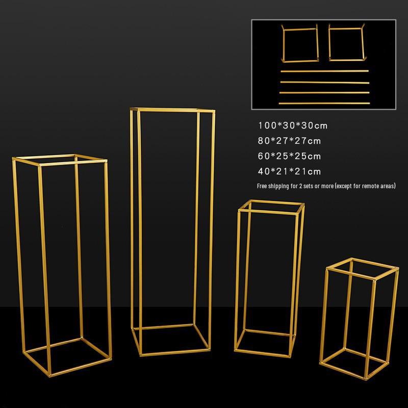Golden Wrought Iron Wedding Aisle Markers: Square Flower Ball Stand for Wedding Decorations