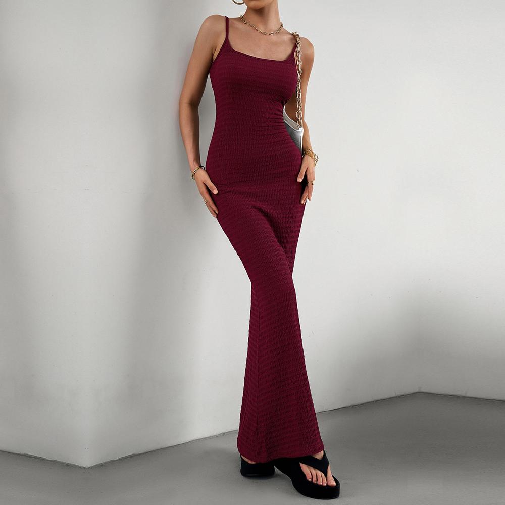 Women's Autumn Winter Sexy Wrapped Hip Slim Fit Knitted Strap Halter Neck Solid Color Dress