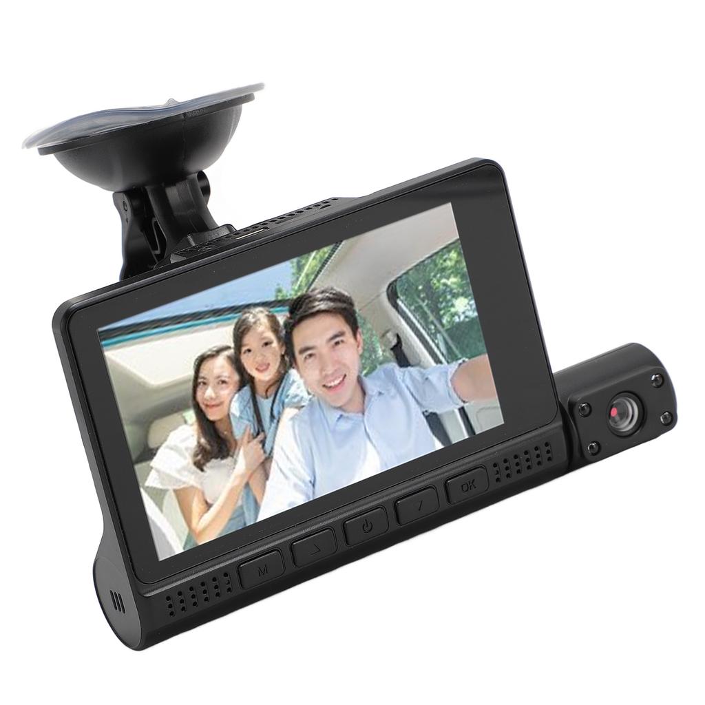 3 Channel Dash Cam Rotatable 1080P Full HD 4in IPS Touch Screen Motion Detection Loop Recording