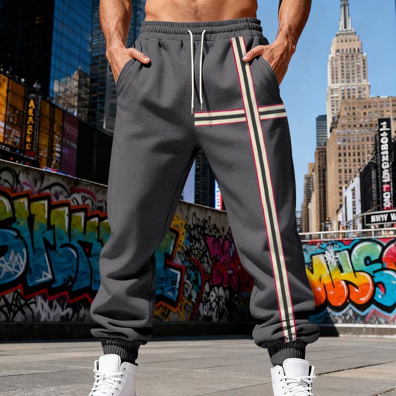 Venkovní pánské sametové volné jednoduché retro trendy sportovní joggingové kalhoty