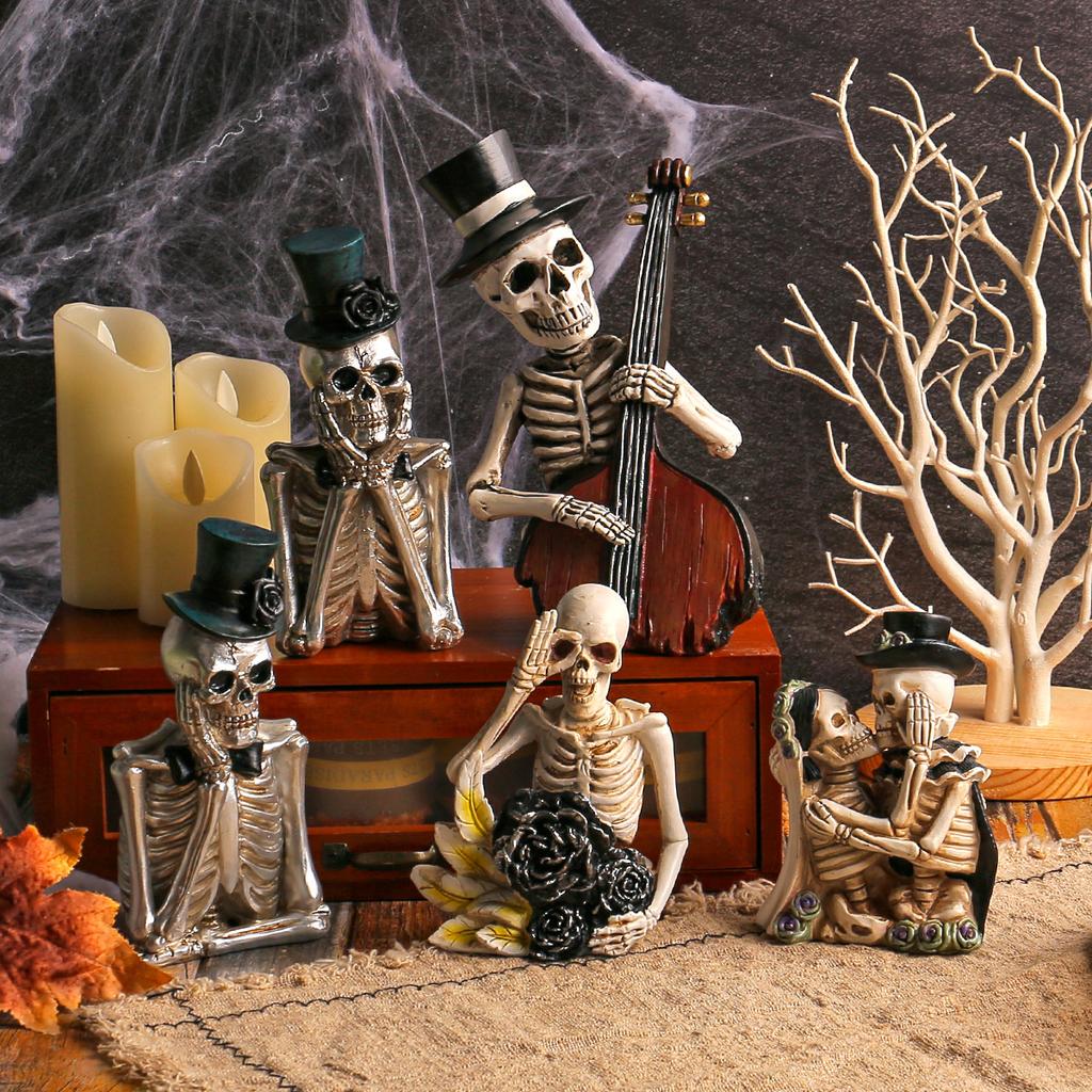 Halloween Cartoon Skull Figurine - Secret Room Haunted House Funny Atmosphere Skull Head Resin Decoration Item
