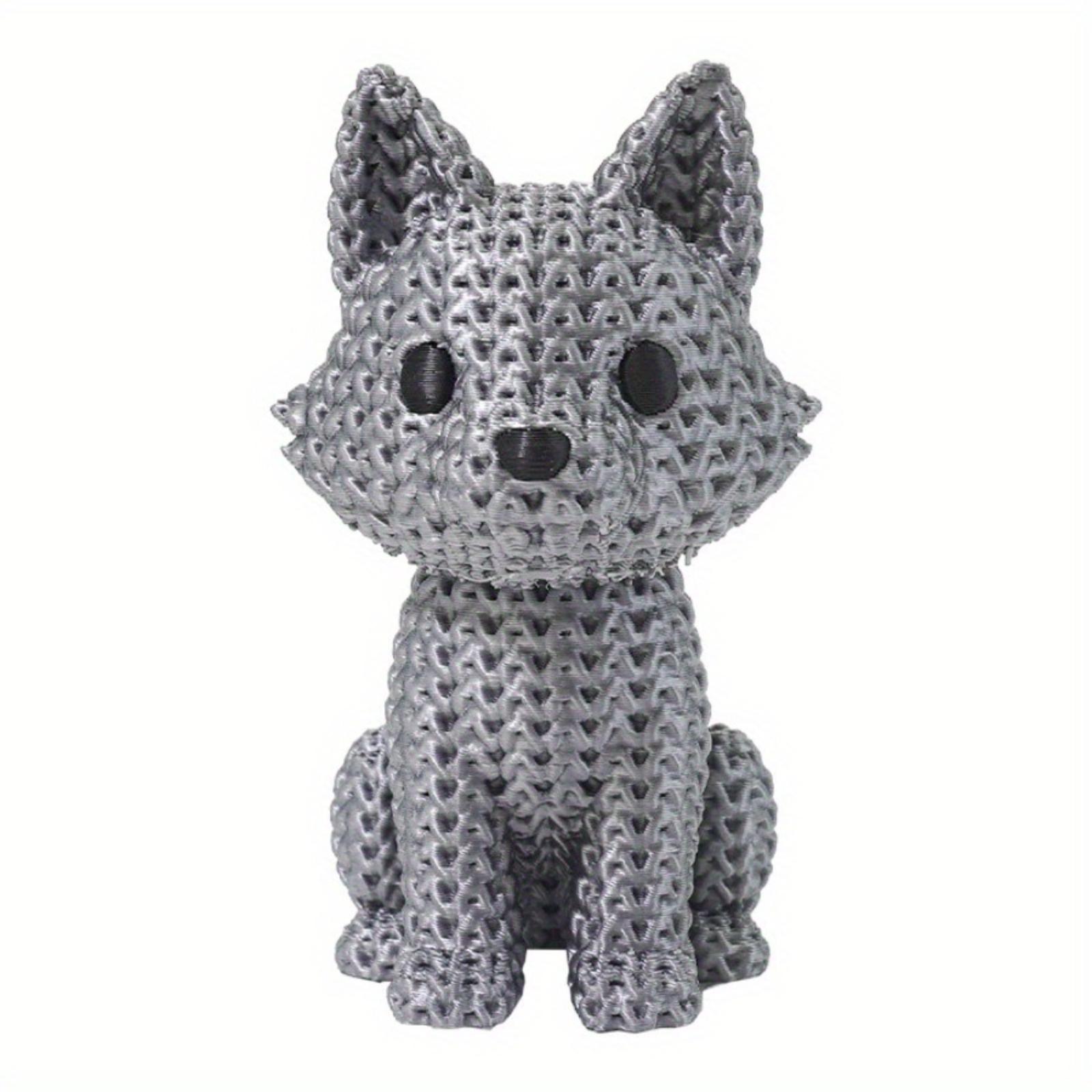 

3D Printed Knit Texture Wolf Pup Sculpture Table Decoration Animal Figurine Gift for Home Office Desk Display One Size