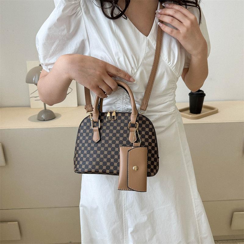 Luxus Schale Fashi Damen Handtasche Einfache Umhängetasche Karomuster Crossbody Tasche mit Mini-Portemonnaie