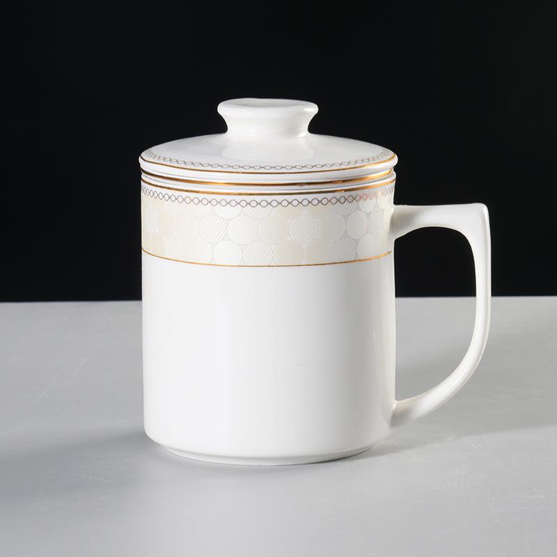 Chinese Ceramic Teacup with Lid Tea Spacer Cup Office Meeting Brewing Cup with Filter Tea Water Separation Cup