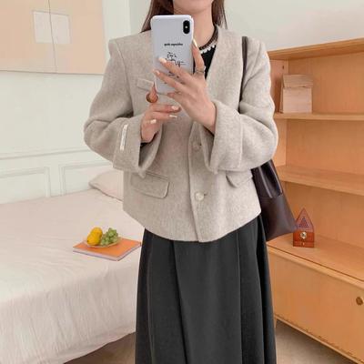 Kurzer doppelseitiger Wollmantel im koreanischen Stil für Damen Neuer Herbst- und Winter-Schmaler Wollmantel für kleine Personen