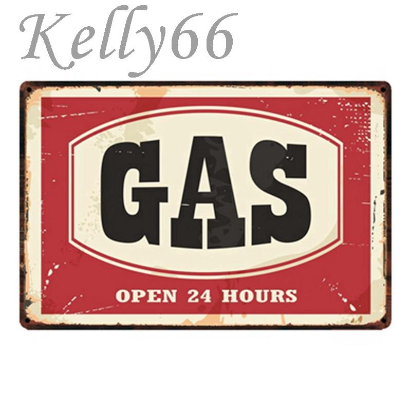 

[ Келли66 ] ГАЗ ОТКРЫТ 24 ЧАСА Металлическая вывеска Жестяной плакат Домашний декор Бар Настенная художественная живопись 20 * 30 см Размер Y-1596