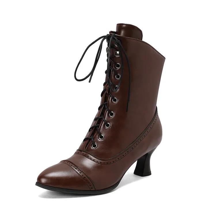 

2024 Hot New Lace-up European and American Short Leg Women s Boots Pointed Mid-heel Women s Boots Big Size 34-48 Women Shoes 40