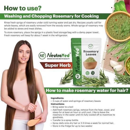 NeutraVed Rosmarinblätter 100G + Kamm-Applikator + Sprühnebel + Neem-Kamm|Know Quality Verpackter Zippbeutel, 100 Gramm