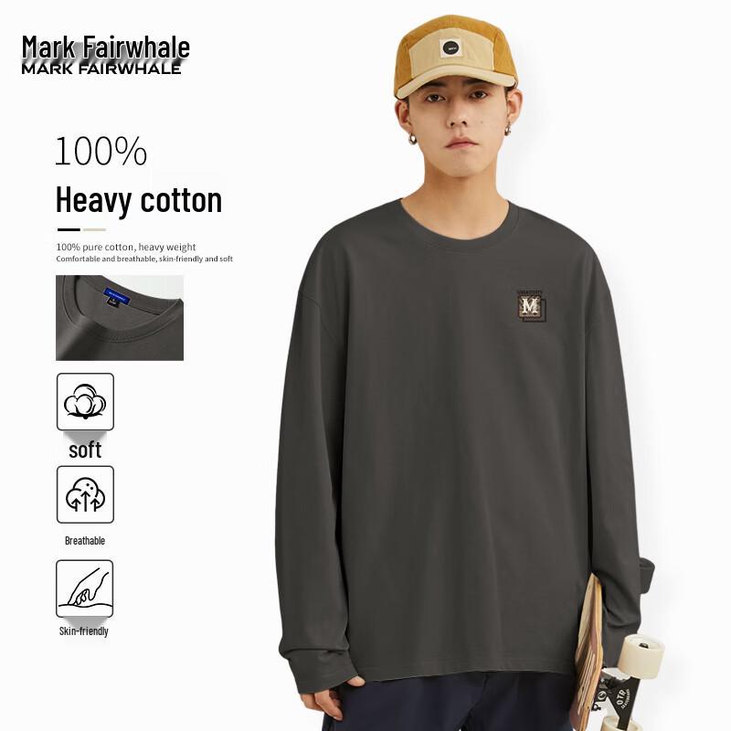 Mark Fairwhale Men's Heavyweight Round Neck Long-Sleeve Cotton T-Shirt