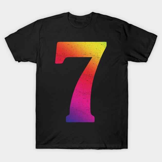 Men Black Print T-shirt  Rainbow Lucky Number 7  Awesome Lucky Number Gift No-Cut Transfer Paper Print Cotton Tshirt L