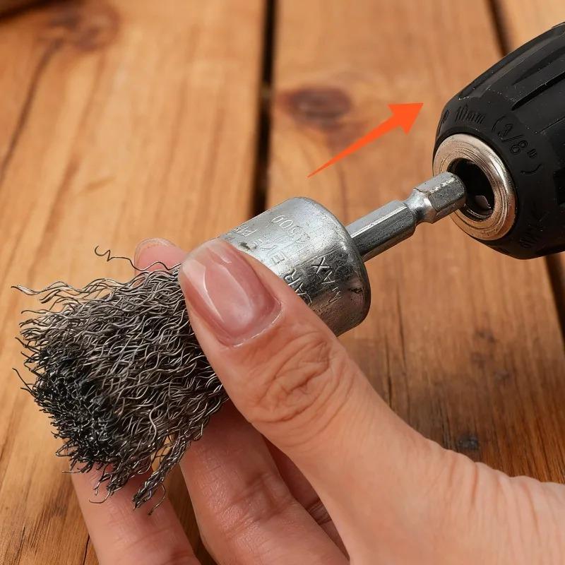 5/1Pcs Wire Brush Wheel Disc Polishing Wheel Brush Removal Cleaning Hexagonal Rod Electric Grinder Hardware Tool Parts Supplies