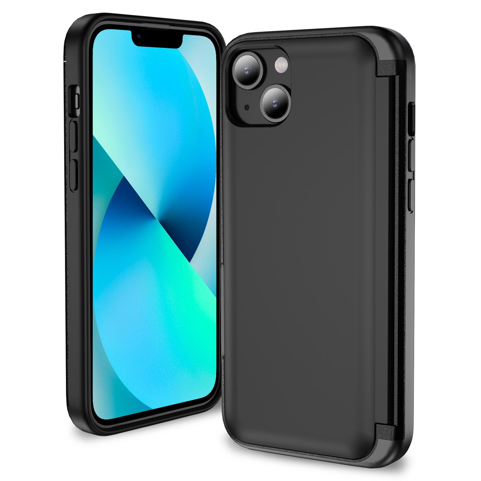 

For iPhone 13/14 Kickstand Phone Case Slim-Fit TPU+PC Phone Cover with Card Holder Black