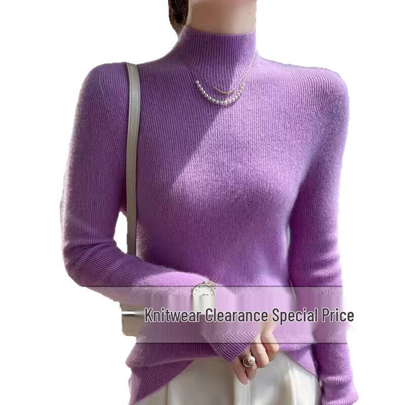 Damen Kaschmir Pullover mit halbem Rollkragen, figurbetont - Nahtlose Herbst/Winter Strickware