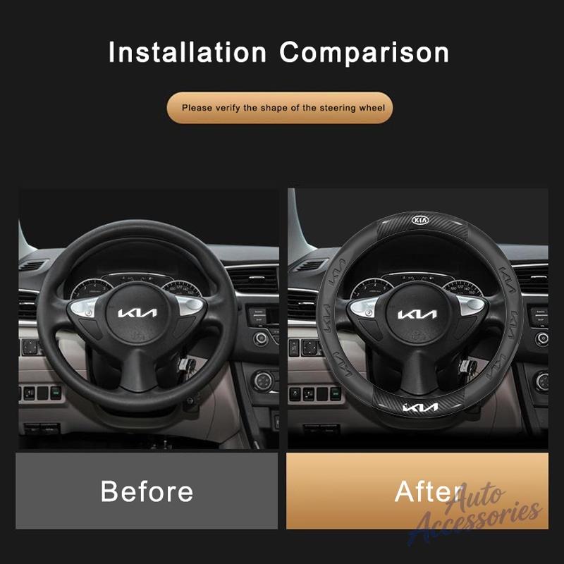AANR1 Car Anti-Slip Steering Wheel Cover Carbon Fiber Leather For KIA K5 K9 Sorento Ceed Sportage Carnival Stinger Forte Niro Soul EV6