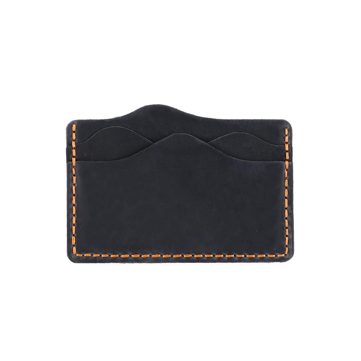 

Handmade Crazy Horse Leather Card Wallet - Slim Unisex Card Holder for Credit/Bank Cards, Portable Genuine Leather Pocket Case чёрный