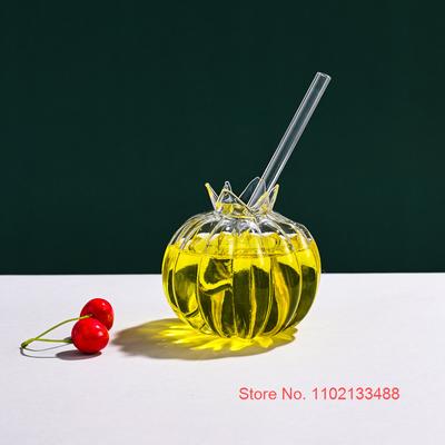 350 ml klar Granatapfel Blume Cocktail Tasse mit Stroh einzigartige Restaurant Glaswaren Trinkglas Smoothie Saft Becher Großhandel