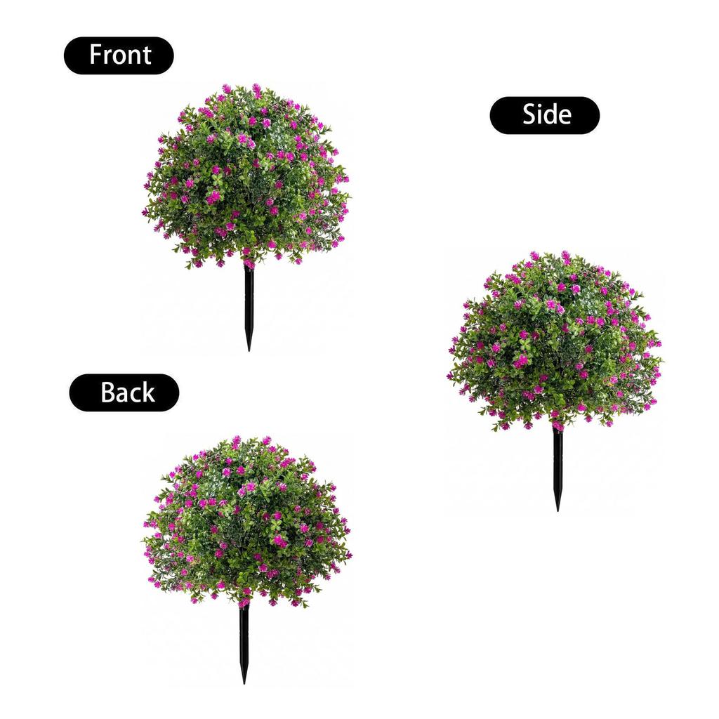 2 Pack Artificial Rose Boxwood Topiary Ball Trees with Ground Faux Shrubs for Outdoor Indoor Garden Porch