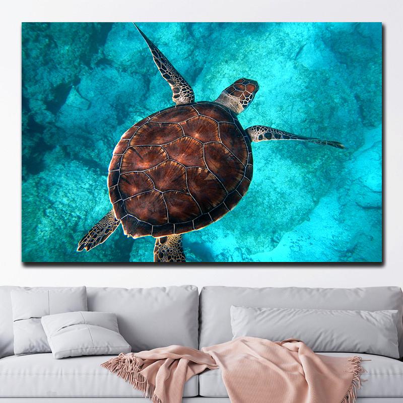 Grüne Meeresschildkröte schwimmt unter Wasser Leinwandmalerei Wandbilder Meeresleben Tierposter und Drucke für Wohnzimmerdekor Cuadros