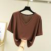 Dámské tričko Modal Výstřih do V Krátký rukáv Topy Letní Neformální Trička Jednobarevné Volné Jednobarevné Trička se Spodní částí