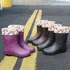 Medium tube rain shoes women wear non-slip water shoes with velvet kitchen work water boots high tube rain boots rubber shoes fashion