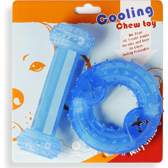 Freezable Puppy Teething Toy, 1 Teething Ring +1 Teething Bone Freezable Dog Chew Toys Set (Blue)