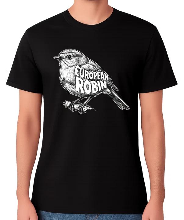 European Robin Bird Vintage Illustration T-Shirt Nature Wildlife Unisex Tee M