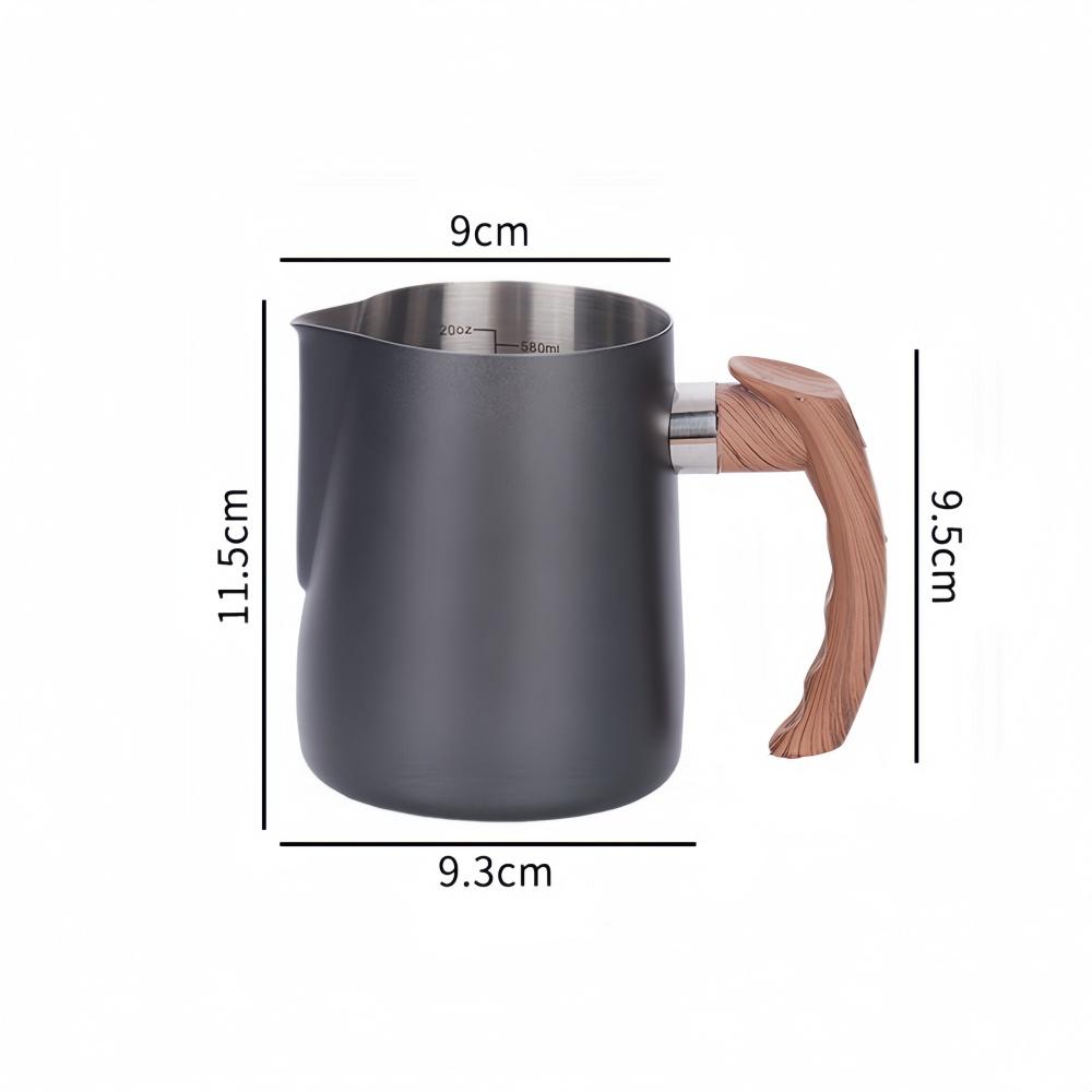 Coffee Milk Frothing Pitcher Jug Precision Scale 304 Stainless Steel Wood Grain Handle Measuring Cup High Quality CoffeeUtensils