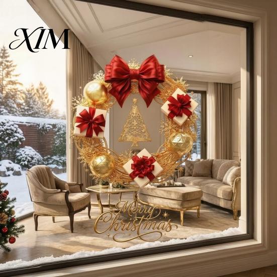 Removable Holiday Decals Christmas Wreath Static Window Sticker, Decorative for Glass Doors And Windows, Xmas Decorations PVC Wall Cling Home
