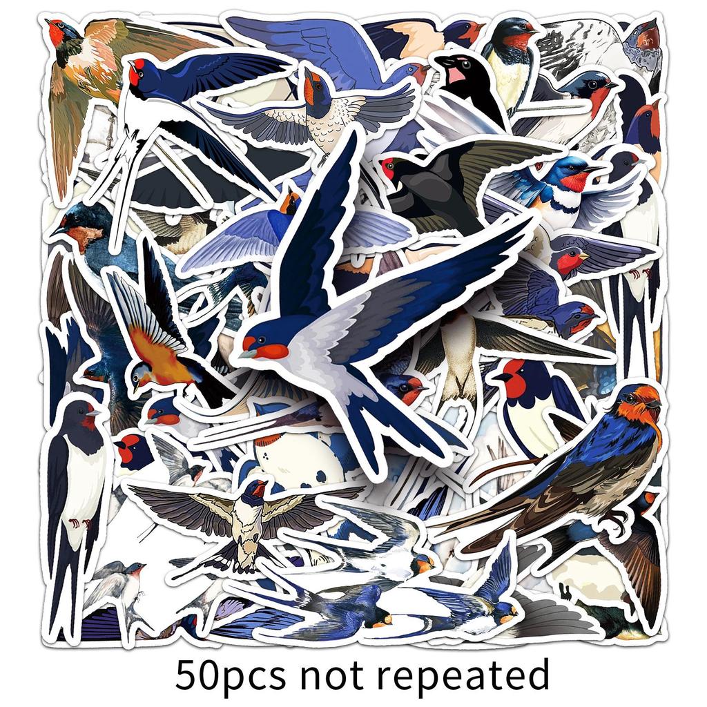 50 Swallow Bird Stickers: Decorative Cartoon Animal Designs for Journals