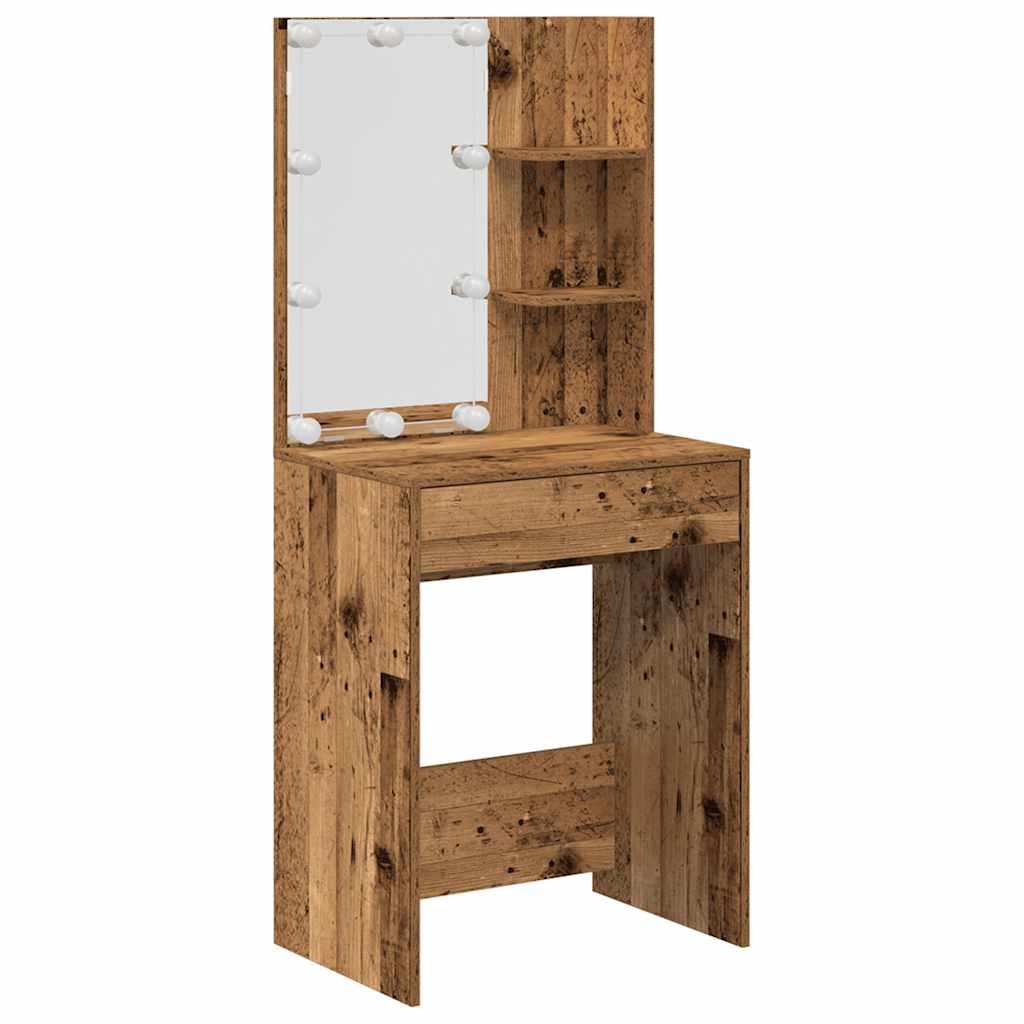 Makeup Table Set with LED Lights Rustic Wood Look Engineered Wood