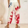 Women Plus Size Cross Hem Long Pants Burst Star Glitter Patriotic Print Loose Casual Trousers