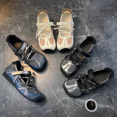 Palmilha Wula sapatos de sola única femininos novo laço cruzado fundo plano boca rasa sapatos Mary Jane cabeça de bolsa sandálias femininas