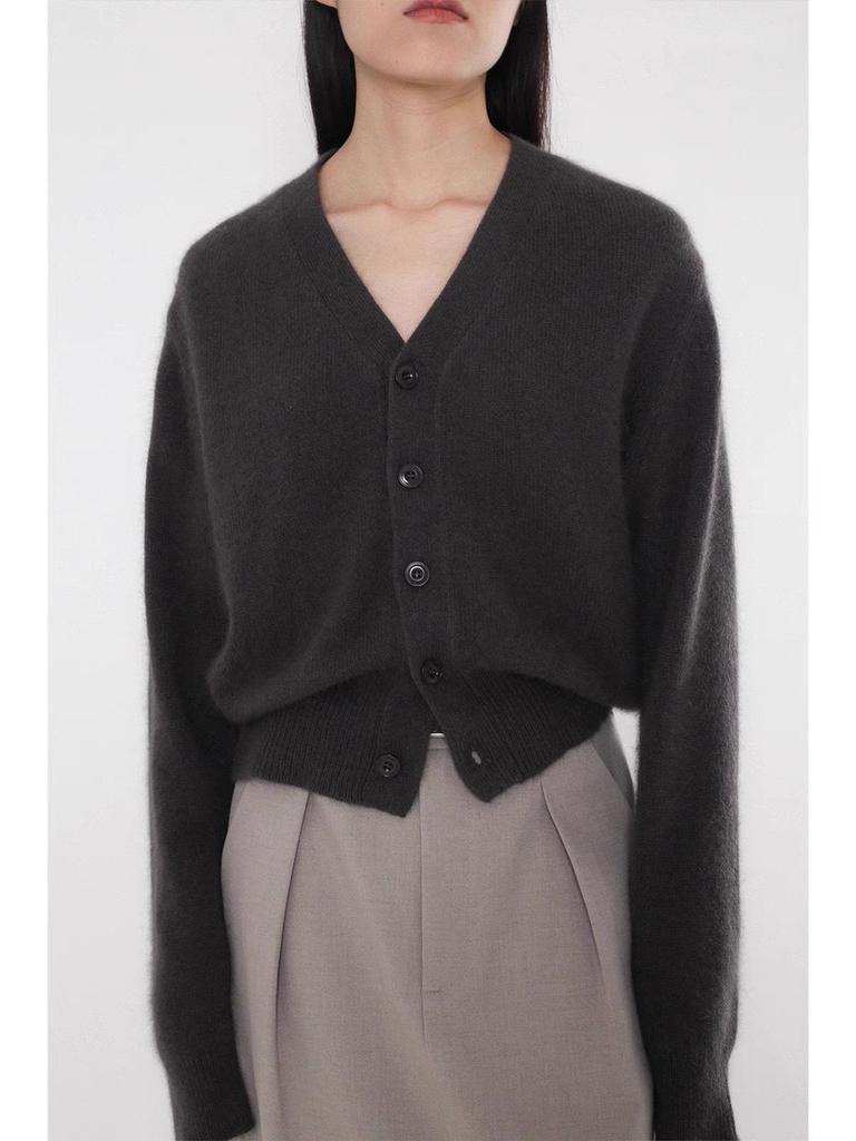 2025 Autumn/Winter Women's V-neck 100% Pure Wool Cardigan - Versatile, Soft, Thick Knit Sweater Coat