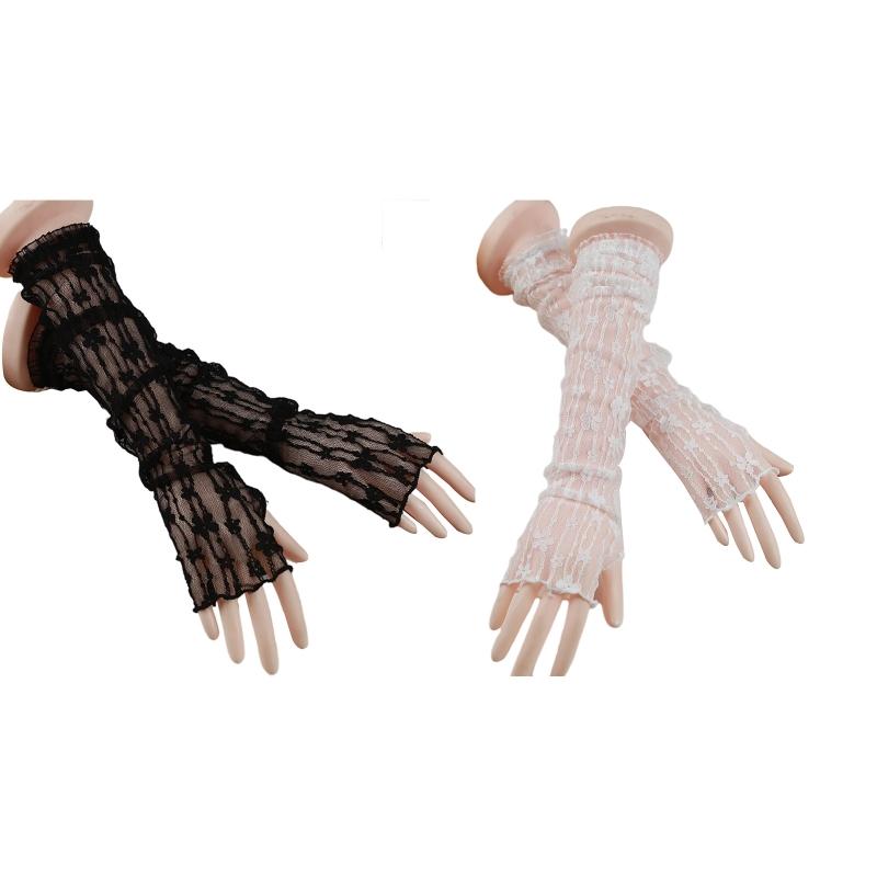 Fashion for Butterfly Decor Gloves Elastic Bridal Etiquette Long Sleeve Gloves See Through Black White Color Fishnet Glo