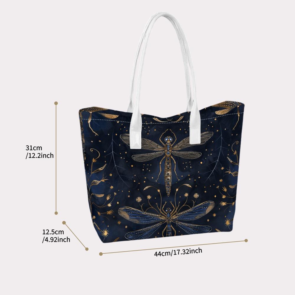 Elegant Dragonfly Print Tote Bag Casual Daily Use Shoulder Bag for Ladies