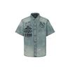 Faded Water Wash Multi Print Oversized Denim Short Sleeve Shirt Men Shirts Denim-Blue 2ESHTM4DI8014LFDN