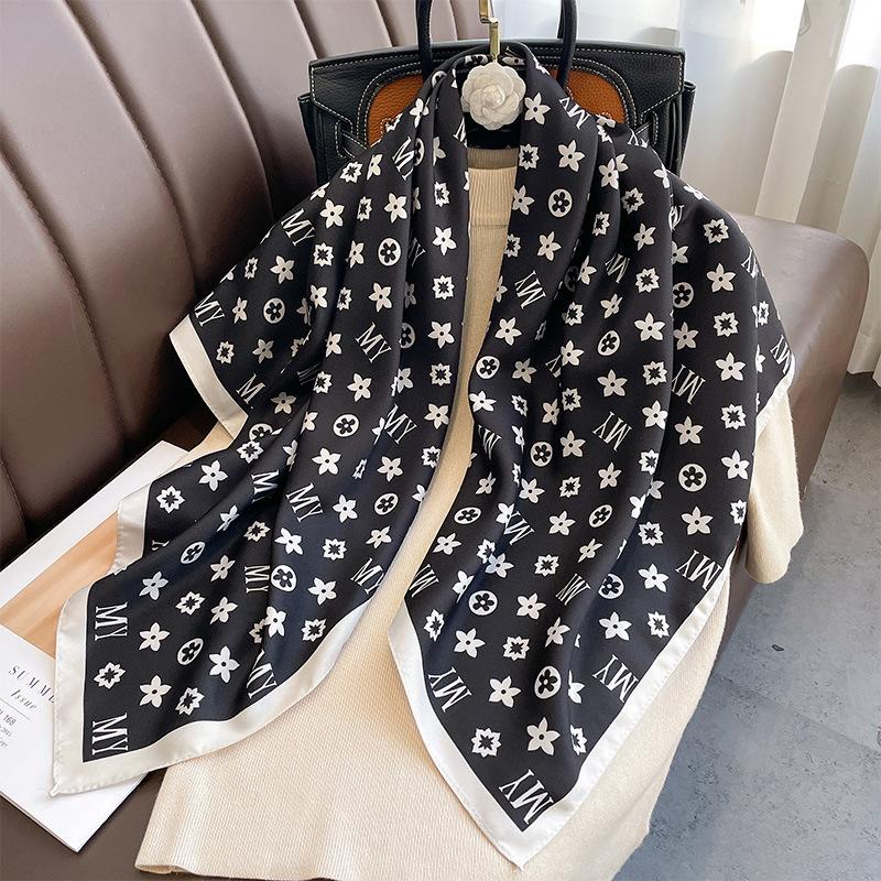 Silk Scarf Women's Korean Version of the New Qiandongge Fashion 91 Square Scarf Women's Imitation Silk Yarn Long Shawl Headband Tied Bag