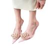 Fashion High-heeled Sandals Women's Summer Pointed-toed Stiletto Satin Rose High-end Heels Women