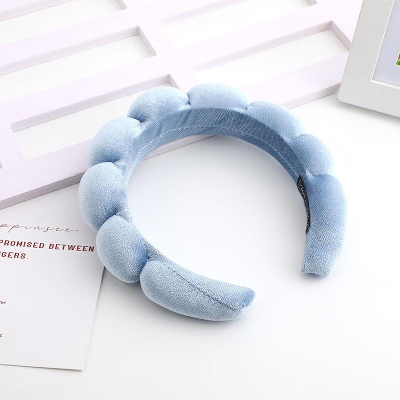 Solid Color Cloud Sponge Headband Washing Scrunchies Puffy Headband Washing Face Makeup Shower Skincare Hair Band