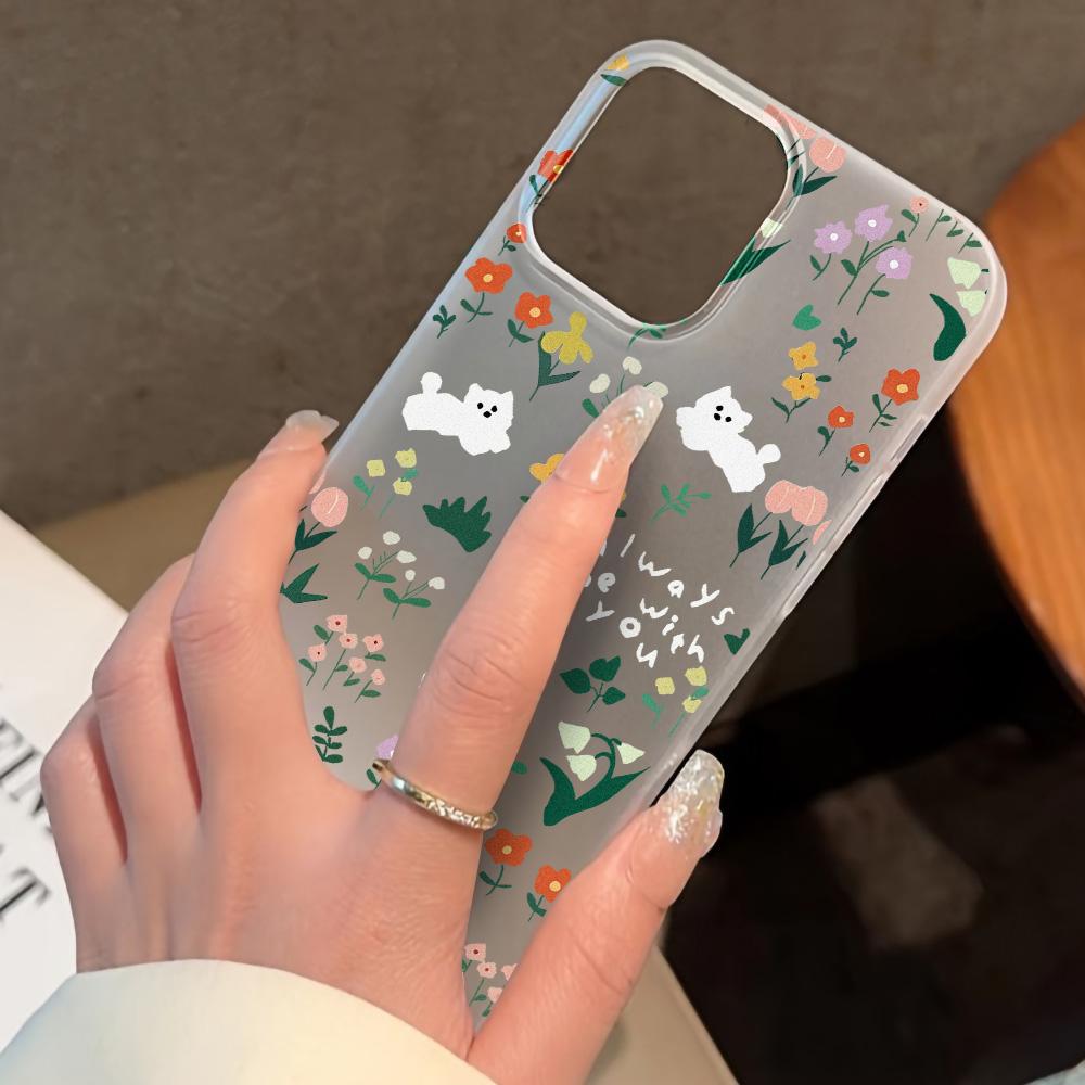 Mobile Phone Cases for iPhone 11 13 15 Pro Max 12 14 Pro Max Case iPhone 16 15 Plus 13 Pro 12 Frosted Texture Painted Cartoon Flowers