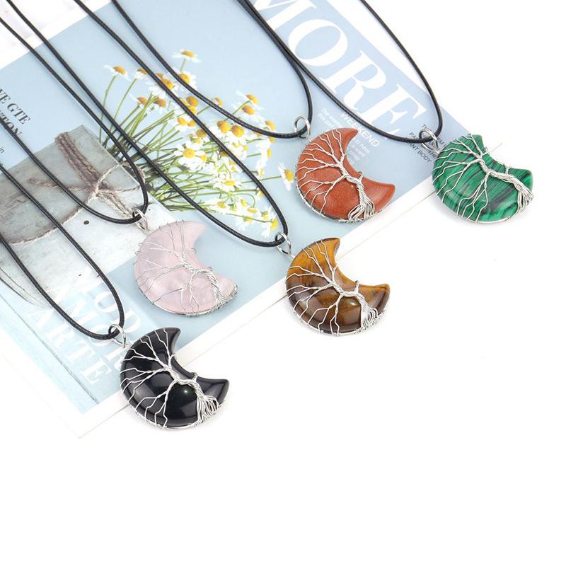 Handmade Winding Moon Natural Stone Winding Tree Of Life, Necklace, Fortune Tree Necklace N535