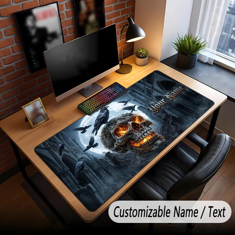 Skull Gothic Theme Custom Mouse Pad Personalized With Name Text Customized Desk Mat For Office Home Decor
