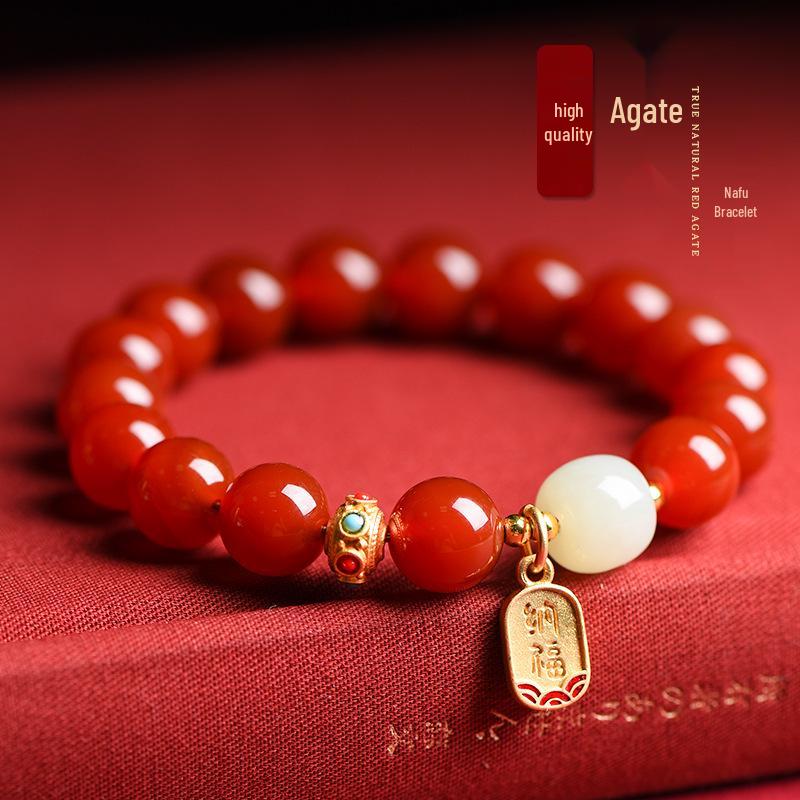 Red Agate & White Jade Zodiac Bracelet - Good Luck Beads for Women, Couples, and Special Gifts