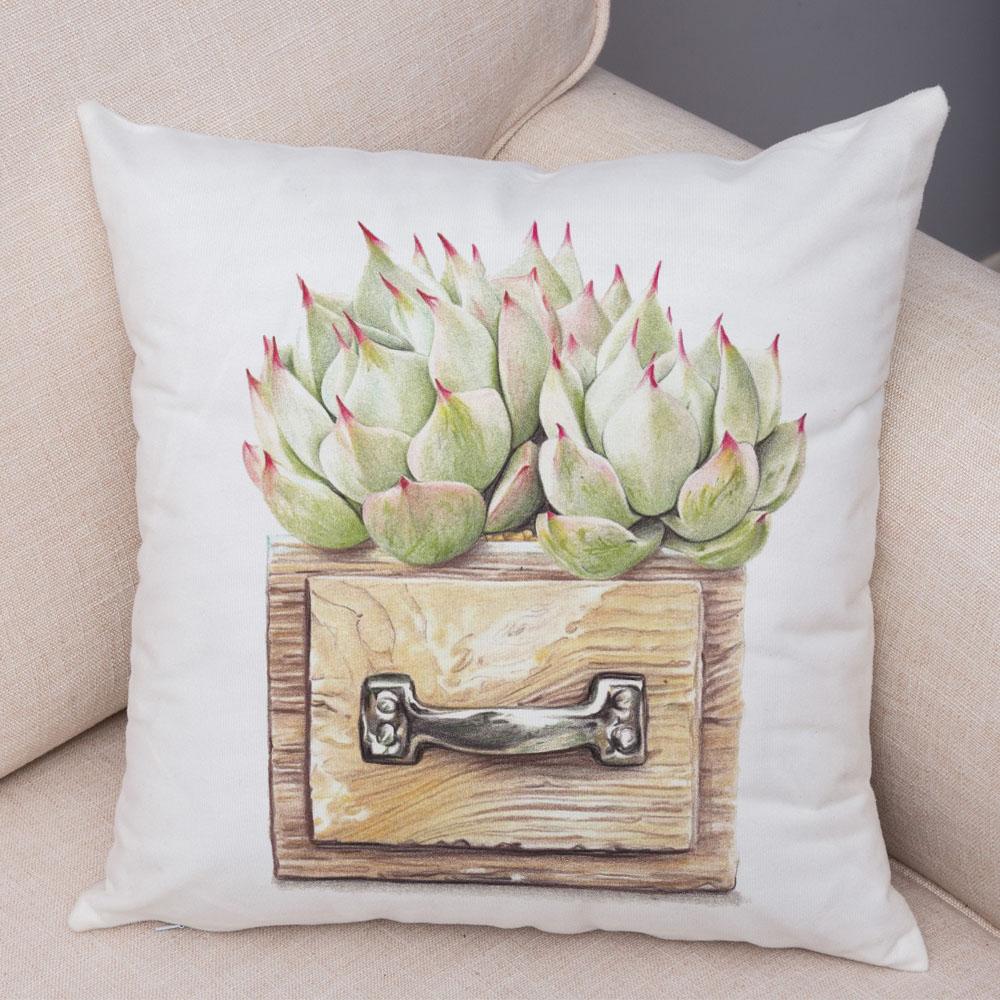 Cartoon Plant Cushion Cover Bedroom Living Room Car Sofa Pillowcase Watercolor Juicy Pillowcase Ornament